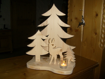 drei Tannen Set mit Reh und Windlicht